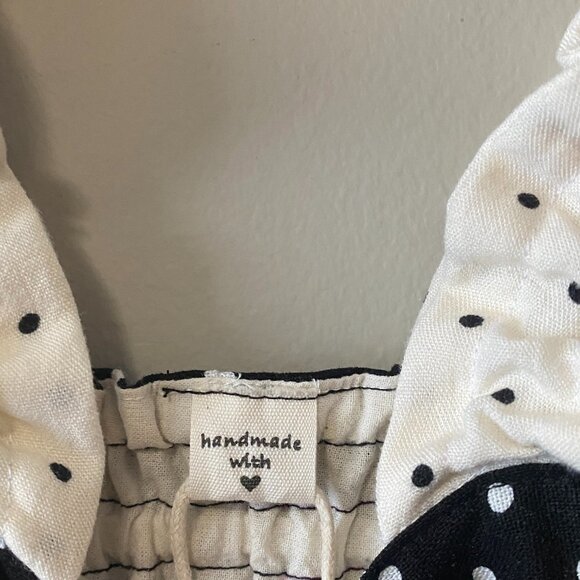 Handmade Children's Black Off White Polka Dot 100% Cotton Elastic Straps Dress - Picture 3 of 13